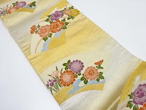 地紙に流水・草花模様織り出し袋帯